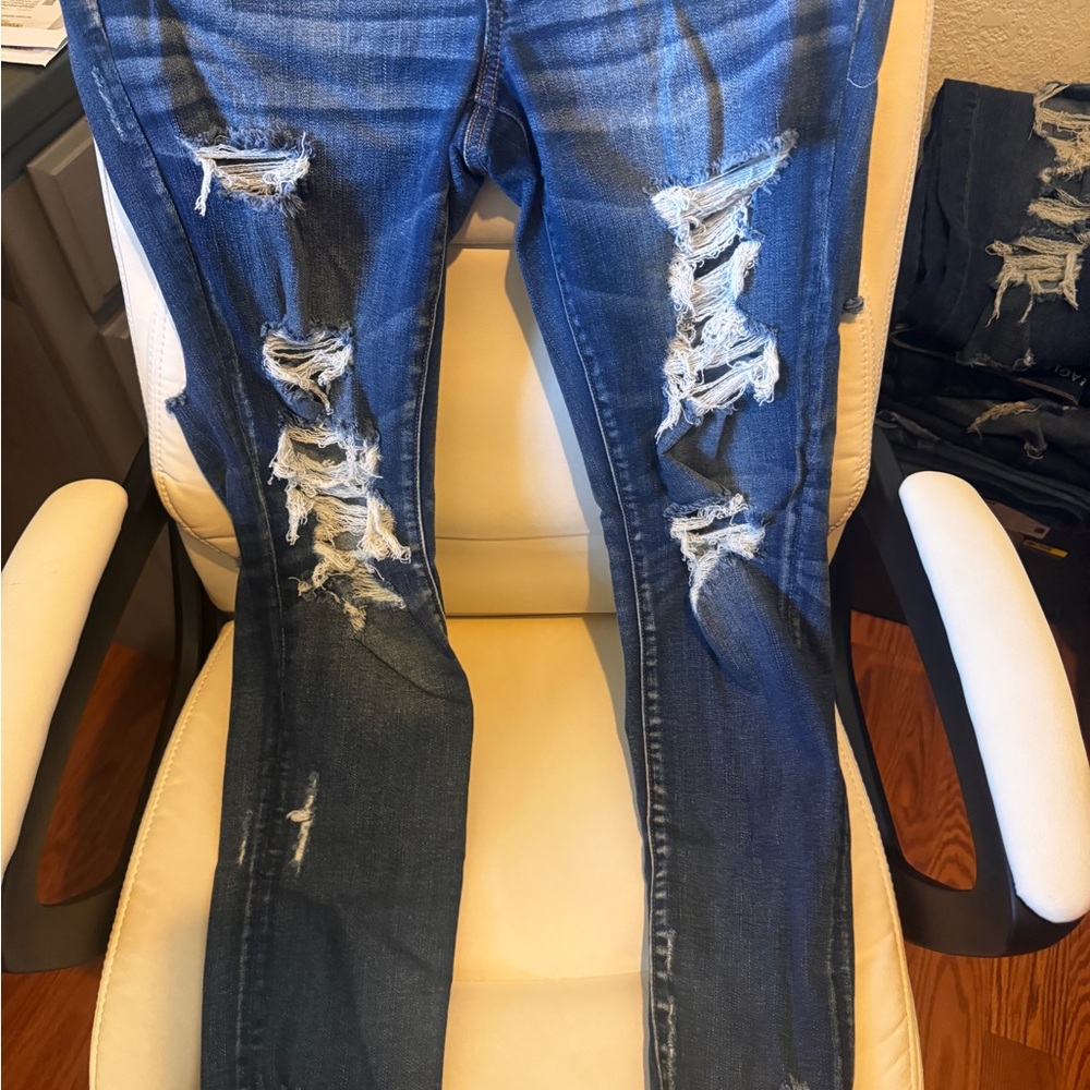 American Eagle Outfitters Distressed Dark Blue Ripped Jeans